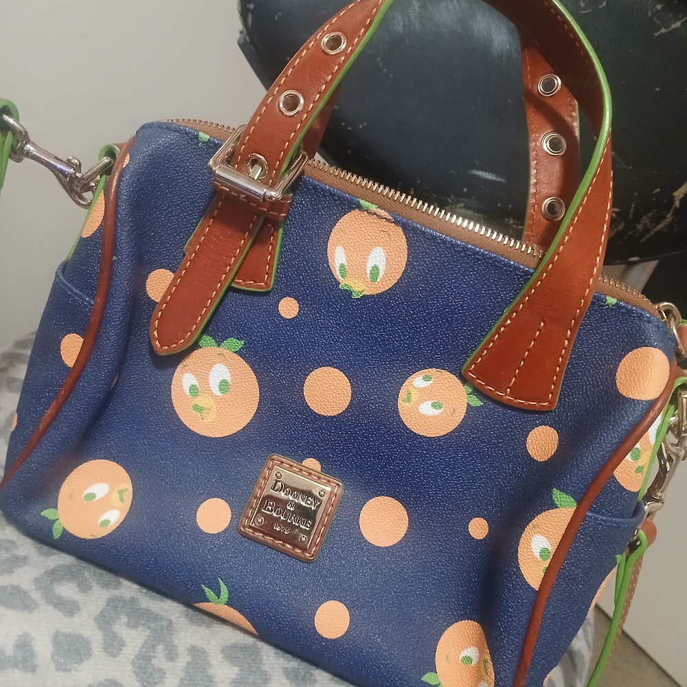 Dooney & Bourke Orange Print on Blue Shoulder Bag